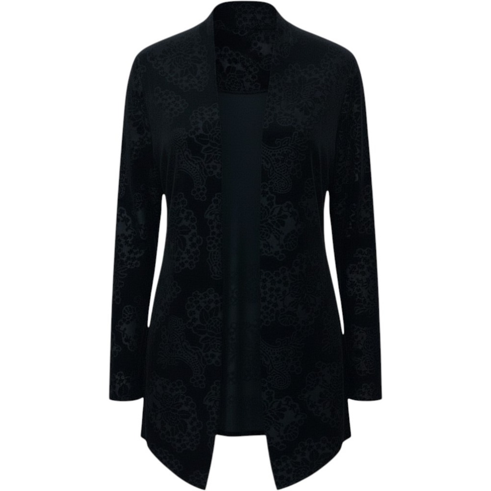 ZOA Black Floral Velvet  Burnout  Open Front Cardigan Medium Long Sleeve Gothic